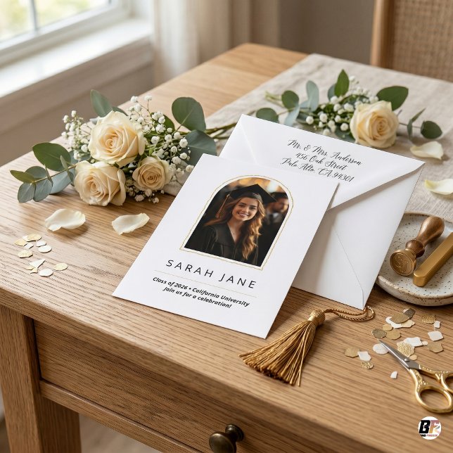 Convites Foto de Formatura Arco Dourado Moderno (Criador carregado)