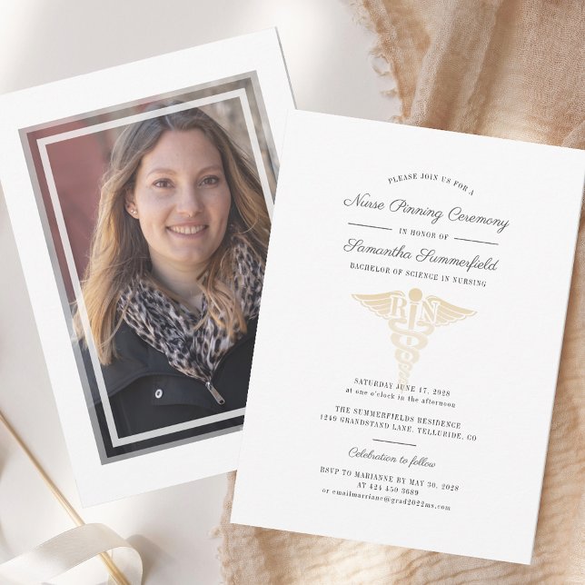 Convites Foto de Formatura Cerimônia de Entrega de Alfinete (Graduation Photo 2025 Nurse Pinning Ceremony Invitation)