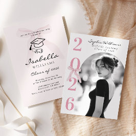 Convites Foto de Formatura com Laço Rosa Preto e Branco