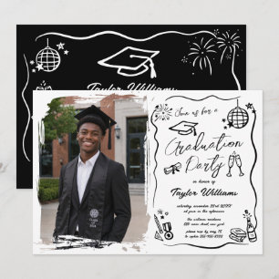 Convites Foto de Formatura com Rabiscos Excêntricos Desenha