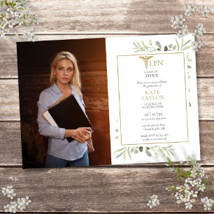 Convites Foto de Formatura de Enfermagem LPN com Verdura