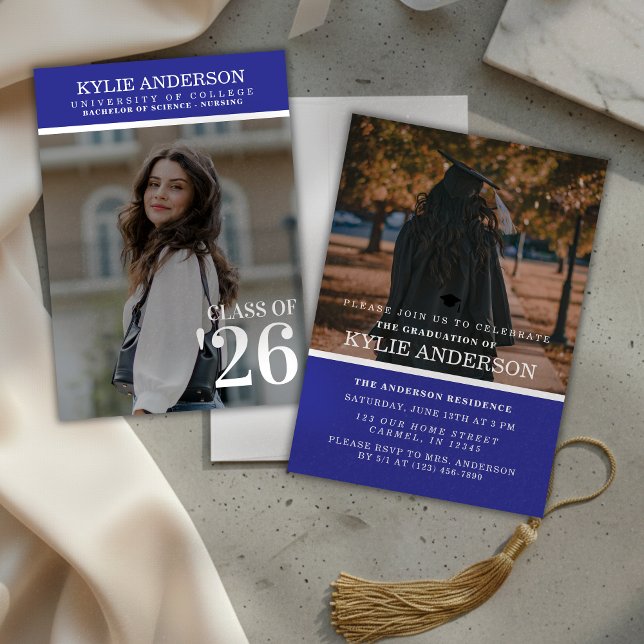 Convites Foto de Formatura de Faculdade Moderna Roxa para F (Modern Purple College Graduation Senior Photo Invitation)