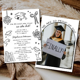 Convites Foto de Formatura em Preto e Branco com Desenho à