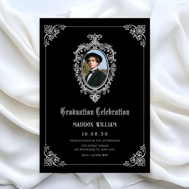 Convites Foto de formatura gótica clássica preta (Criador carregado)