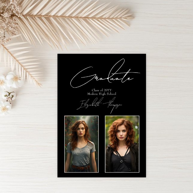 Convites Foto de Formatura Moderna em Preto e Branco em Des (Bold Black and White Modern Graduation Photo Invitation)