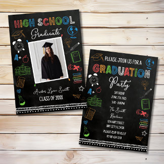 Convites Foto de Formatura no Ensino Médio em Quadro Negro