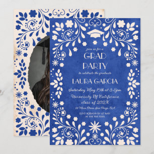 Convites Foto de Formatura Talavera Mexicana Royal Blue