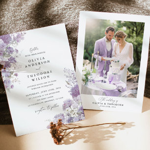 Convites Foto de Fundo Floral de Lavanda para Casamento Ele