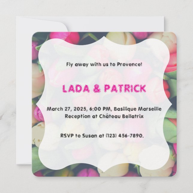 Convites Foto de fundo floral de tulipa rosa e verde Desti (Frente)