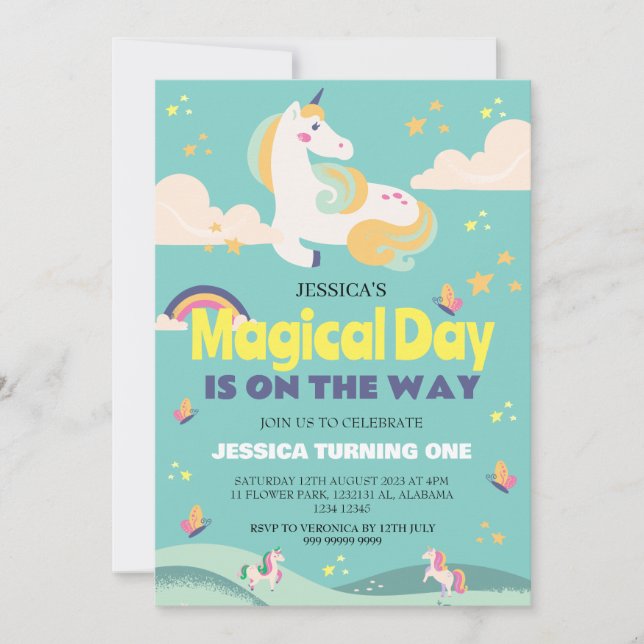 Convites Foto de Garota Simples e Cuta Menina Unicórnio Pri (Frente)