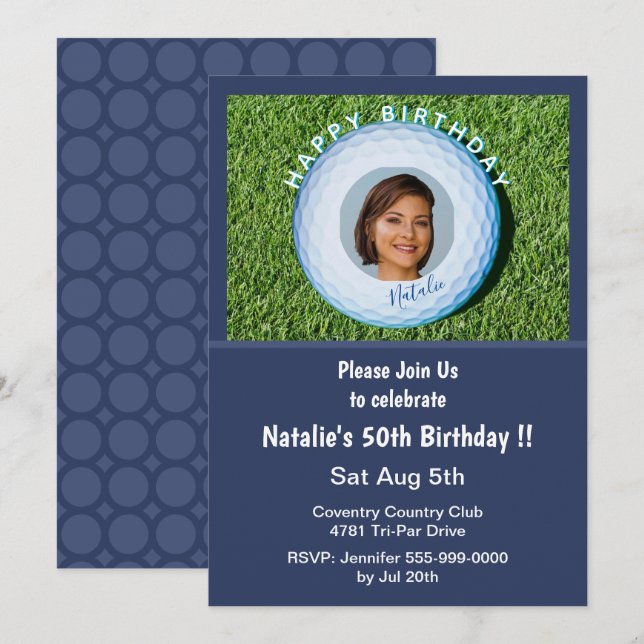 Convites Foto de Golfer Pro Assinada Golf Ball 50º Aniversá (Frente/Verso)