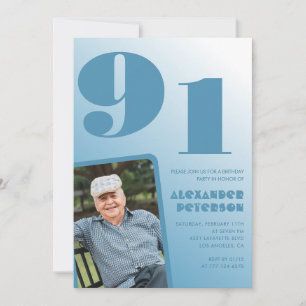 Convites Foto de Gradiente Azul Retro para Homens de 91 ano