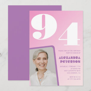 Convites Foto de gradiente roxo rosa de 94º aniversário