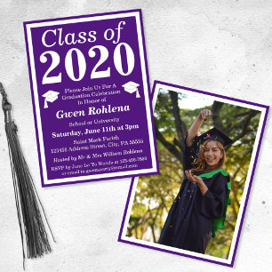 Convites Foto de Graduação 2024 da Classe Branca Roxa