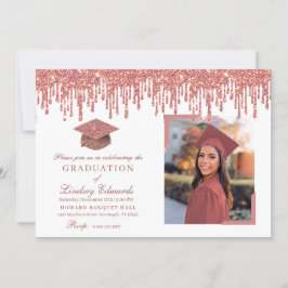 Convites Foto de Graduação Branca e Rosa de Drivers de Glit