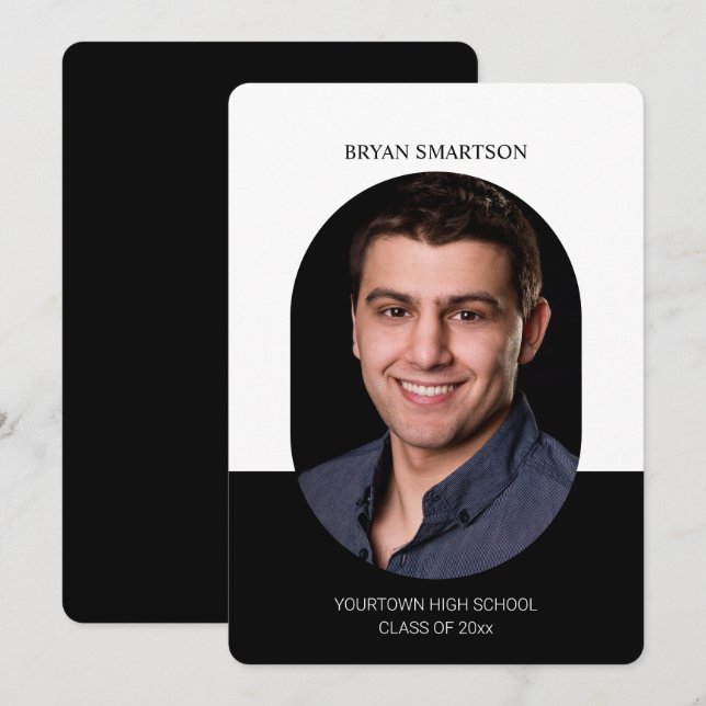Convites Foto de Graduação Branca Preta de Quadro Elegante (Frente/Verso)