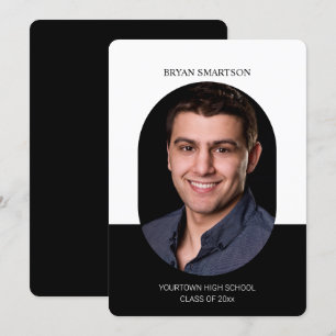Convites Foto de Graduação Branca Preta de Quadro Elegante