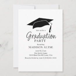 Convites Foto de Graduação com Boné Preto e Branco