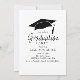 Convites Foto de Graduação com Boné Preto e Branco