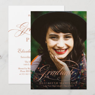 Convites Foto de Graduação com Folha de Rosa Dourada e Letr