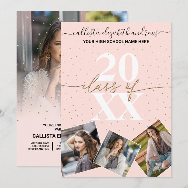 Convites Foto de Graduação da Classe Glitter Confetti Doura (Frente/Verso)