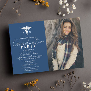 Convites Foto de graduação de azul e aquarela minimalista