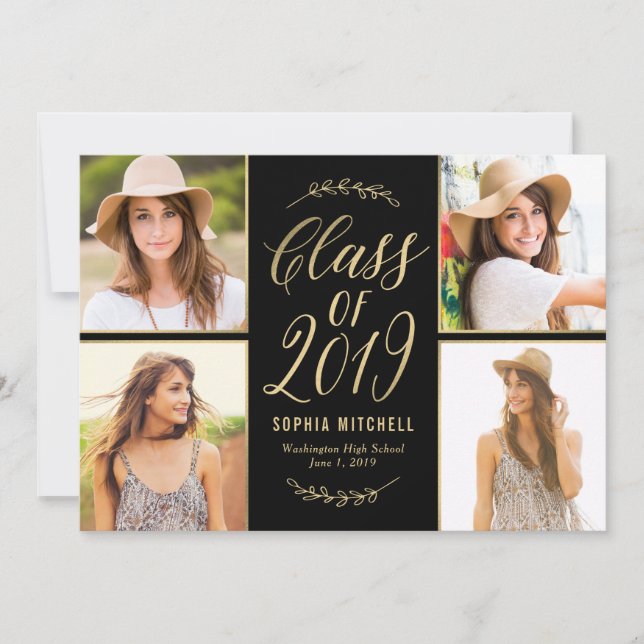 Convites Foto de Graduação de COR EDITABLE para Ramificaçõe (Frente)