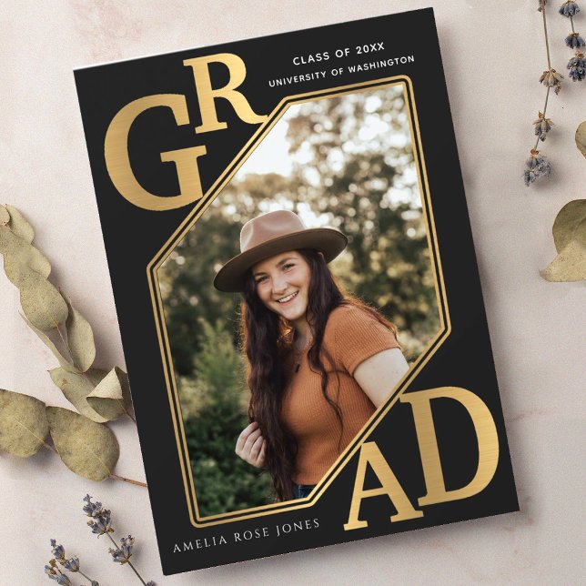 Convites Foto de Graduação de FORMANDO Dourado moderno (Criador carregado)