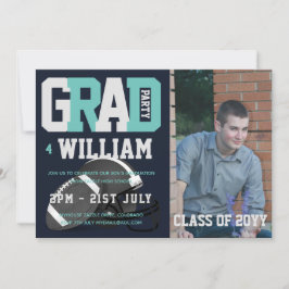 Convites FOTO DE GRADUAÇÃO DE Futebol Azul