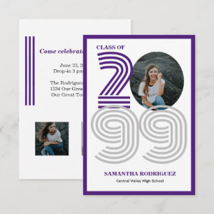 Convites Foto de Graduação de Números Grandes em Retro Roxo