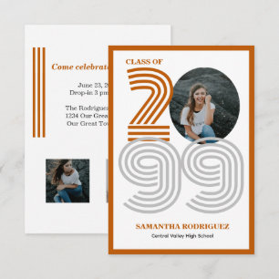 Convites Foto de Graduação de Números Grandes Retro Laranja