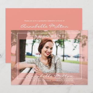 Convites Foto de Graduação de Peach do Script Modern da T