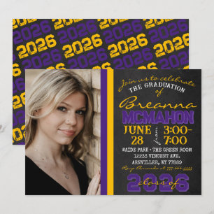 Convites Foto de Graduação de Quadro Dourado e Roxo