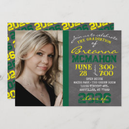 Convites Foto de Graduação de Quadro Verde e Amarelo