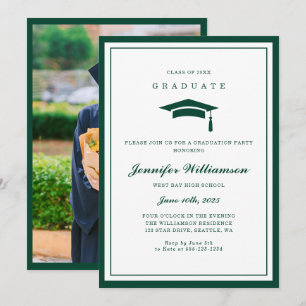 Convites Foto de Graduação de Script Branco e Verde Clássic