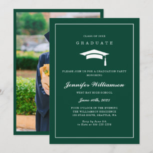 Convites Foto de Graduação de Script Verde e Branco Elegant
