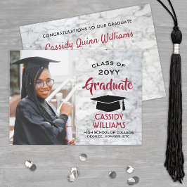 Convites Foto de Graduação do Ano de Classe do Mármaco Verm