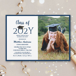 Convites Foto de Graduação do Curso de 2026 em Azul Marinho