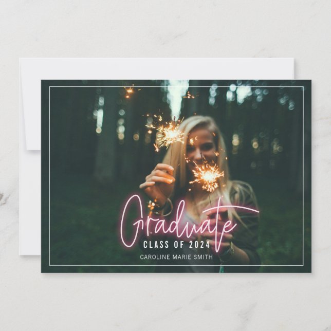 Convites Foto de graduação do Formando Neon (Frente)