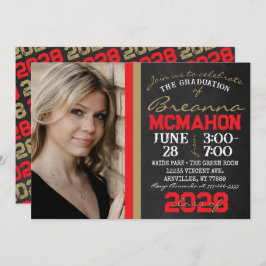 Convites Foto de Graduação Dourada em Quadro Chalkboard em 