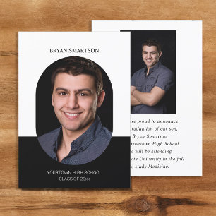 Convites Foto de Graduação em Branco Preto com Quadro Elega