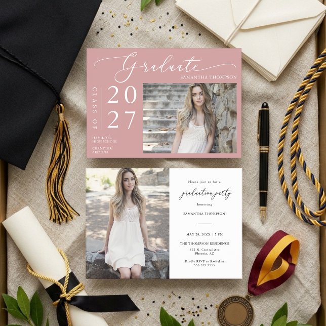 Convites Foto de Graduação Escolar de Script Mínimo Dusty P (Criador carregado)