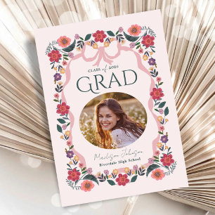 Convites Foto de Graduação Floral Elegante Grad