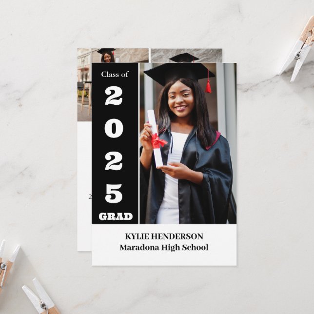 Convites Foto de Graduação Moderna Elegante (Frente/Verso In Situ)