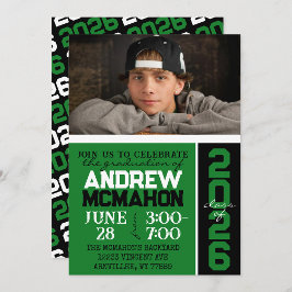Convites Foto de Graduação Moderna Verde e Preto