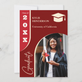 Convites Foto de Graduação Moderna Vermelha