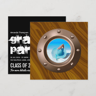 Convites Foto de graduação náutica a preto e Dourado