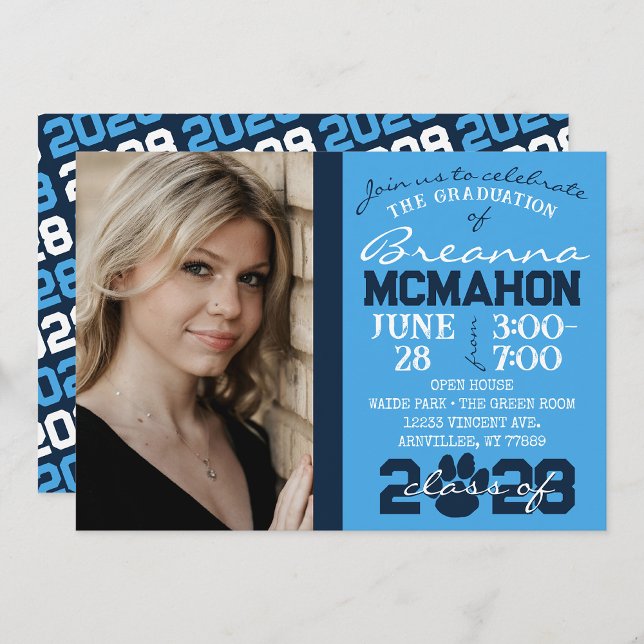 Convites Foto de Graduação Pawprint Azul-Claro e Marinho (Criador carregado)