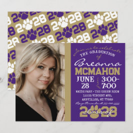 Convites Foto de Graduação Pawprint em Roxo e Bronze