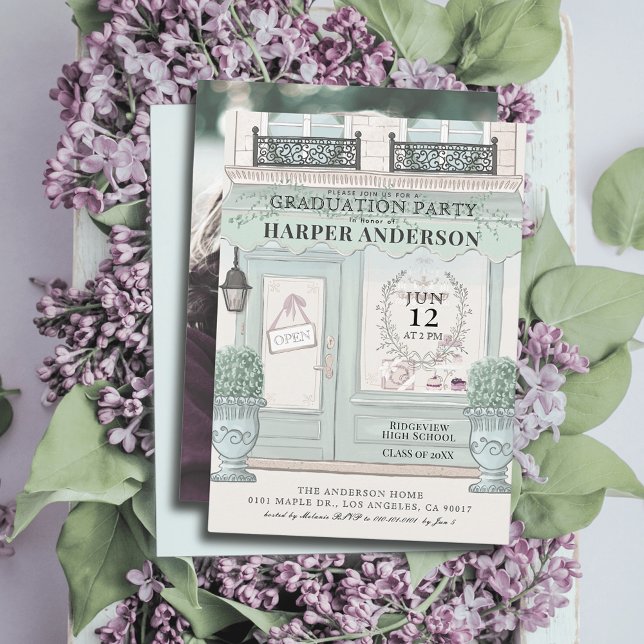 Convites Foto de Graduação Verde do Patisserie Paris (Criador carregado)